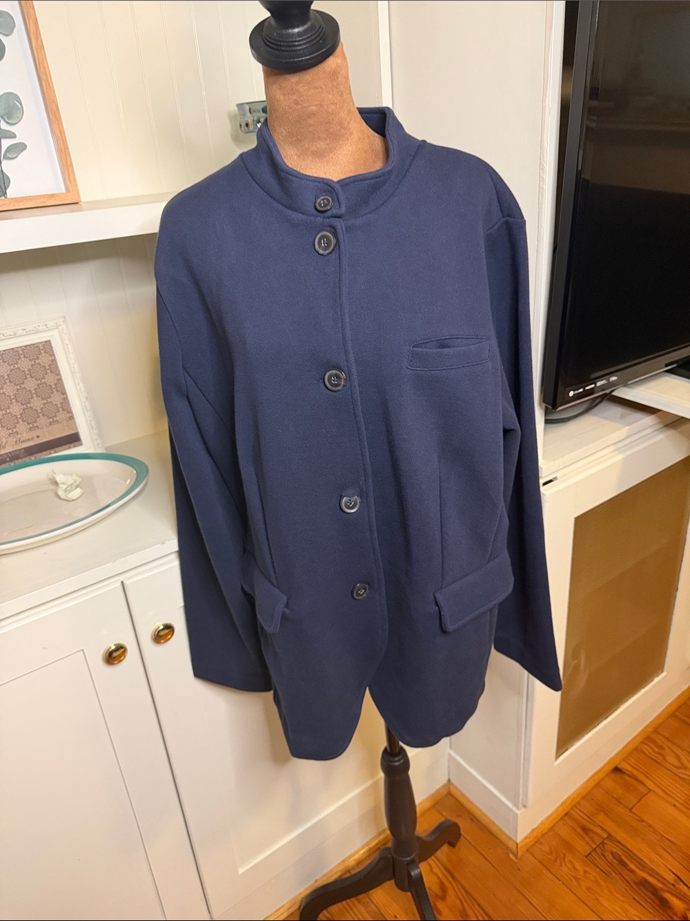 Banana Republic Navy Military Pique Button-Front Blazer Jacket